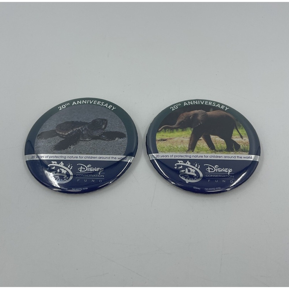 2 Disney's‎ Wildlife Conservation Fund 20th Ann. Sea Turtle/Elephant Buttons